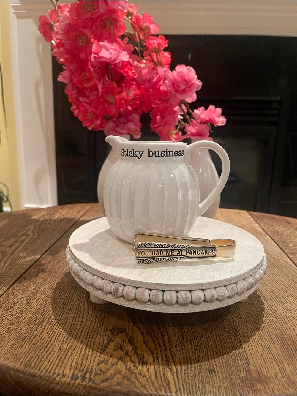 Mud Pie White Ceramic 'Sticky Business' Syrup Pitcher